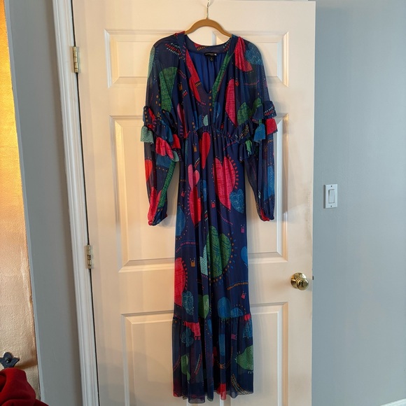 Antthony Dresses & Skirts - Antthony Mesh Multicolor Long Sleeve Dress in Hearts and Crown Print